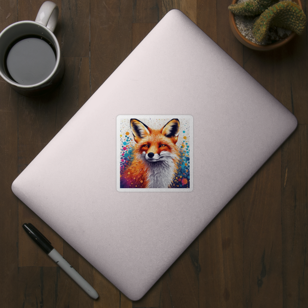 Red Fox, Pointillism Painting, Colorful, Beautiful by BirdsnStuff